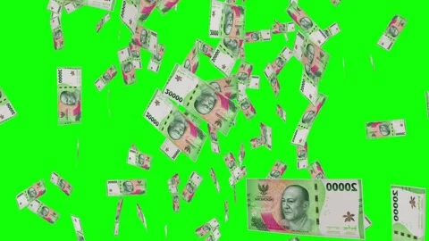 20000 INDONESIAN RUPIAH notes falling Green screen Stock Footage 258455804