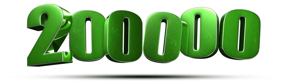 200,000 numbers green 3d rendering on white background.(with Clipping Path). Stock Illustration