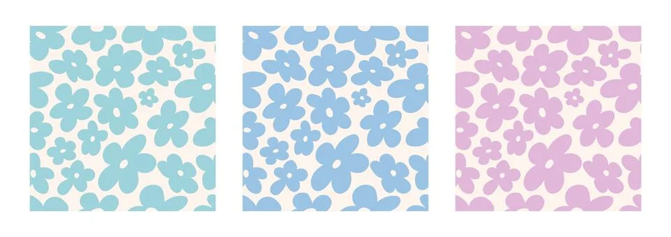 2000s flowers. Set of seamless patterns with abstract colors in delicate past Stock Illustration