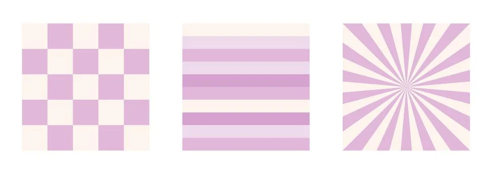 2000s pattern. Set of seamless patterns in pastel shades. The lines and check Stock Illustration
