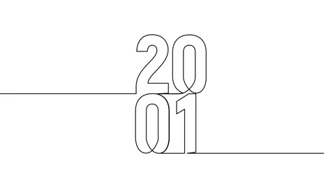 2001 year continuous single one line art animation vertically numbers video Stock Footage 314561385