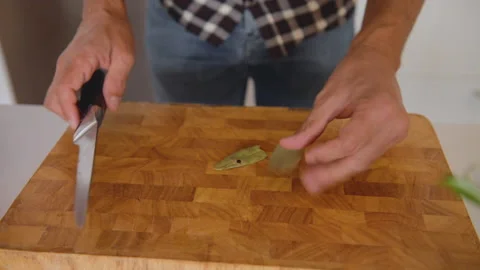 200529 oxtail stew 021Close up of cook hands cutting dry leaves of laurel 库存影片 131540921