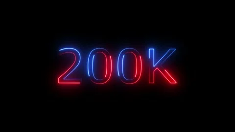 200k Neon Text Animation on Black Background. thank you social network subs.. Stock Footage 310075396