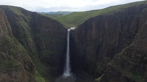 200m waterfall in Lesotho  - Semongkong, Lesotho - 2.7K Stock Footage 90489565