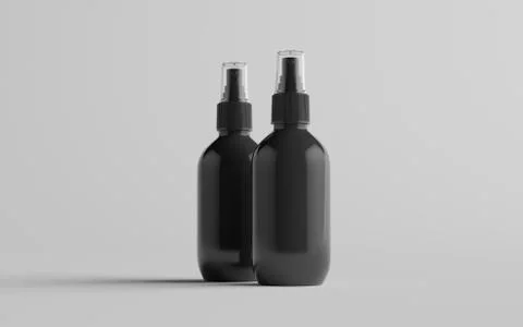 200ml Black Plastic Spray Bottle Mockup - Two Bottles. 3D Illustration Stock Illustration