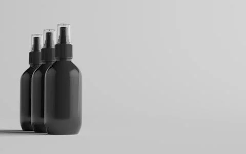 200ml Black Plastic Spray Bottle Mockup - Three Bottles. 3D Illustration Stock Illustration
