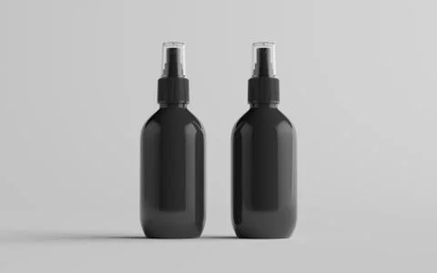 200ml Black Plastic Spray Bottle Mockup - Two Bottles. 3D Illustration Stock Illustration