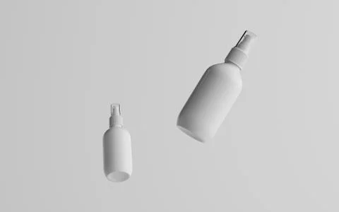 200ml White Plastic Spray Bottle Mockup - Two Floating Bottles. 3D Illustrati Stock Illustration
