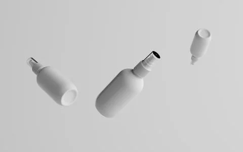 200ml White Plastic Spray Bottle Mockup - Three Floating Bottles. 3D Illustra Stock Illustration