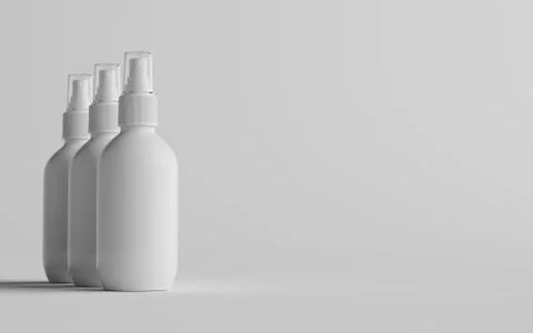200ml White Plastic Spray Bottle Mockup - Three Bottles. 3D Illustration Stock Illustration