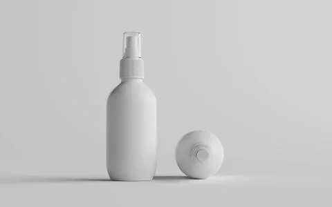200ml White Plastic Spray Bottle Mockup - Two Bottles. 3D Illustration Stock Illustration
