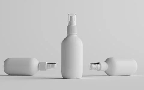 200ml White Plastic Spray Bottle Mockup - Three Bottles. 3D Illustration Stock Illustration