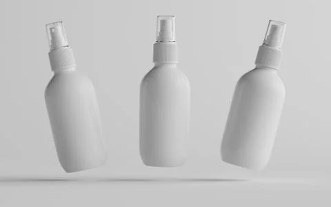 200ml White Plastic Spray Bottle Mockup - Three Bottles. 3D Illustration Stock Illustration