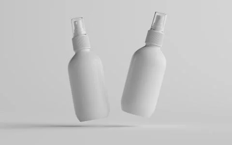 200ml White Plastic Spray Bottle Mockup - Two Bottles. 3D Illustration Stock Illustration