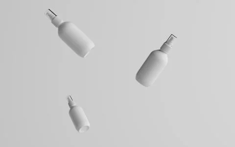 200ml White Plastic Spray Bottle Mockup - Three Floating Bottles. 3D Illustra Stock Illustration
