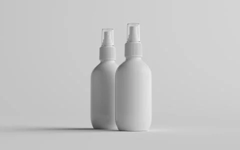 200ml White Plastic Spray Bottle Mockup - Two Bottles. 3D Illustration Stock Illustration
