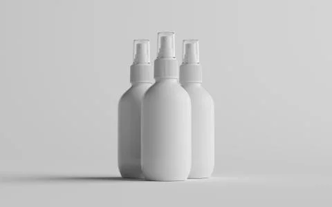 200ml White Plastic Spray Bottle Mockup - Three Bottles. 3D Illustration Stock Illustration