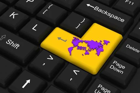 2011 World map and computer key Stock Illustration