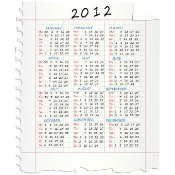 2012 Calendar on paper Stock Illustration