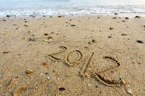 2012 words on sand Stock Photos