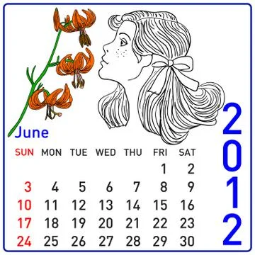 2012 year calendar in vector. june. Stock Illustration