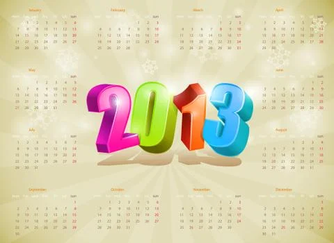 2013 calendar. design template. vector. editable. Stock Illustration