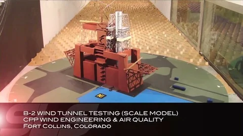 2013 - A scale model of a B-2 Test Stand undergoes wind tunnel testing at Fort Stock Footage 92801259