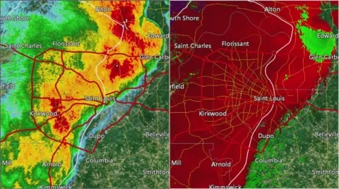 2013 St. Louis, MO Tornado Doppler Radar (Split Screen) Stock Footage 67467930