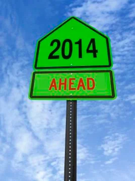 2014 ahead roadsign Stockfoto's