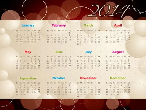 2014 calendar with bubbles and circles Stock Illustration