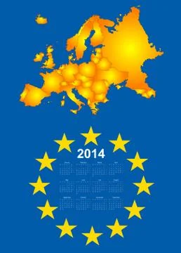 2014 calendar with europe map Stock Illustration