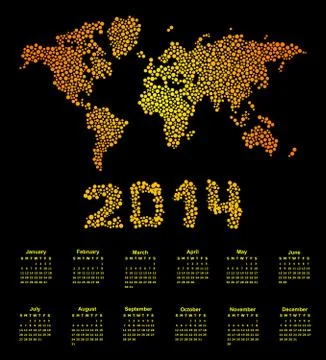 2014 calendar world map Stock Illustration