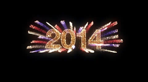 "2014" Fireworks with Red, White and Blue Streamers Stock Footage 24595432
