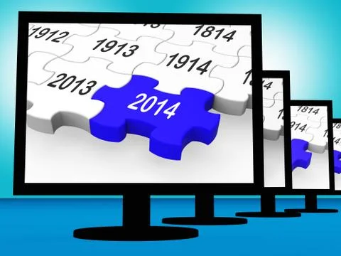 2014 on monitors showing forecasting Stockillustratie