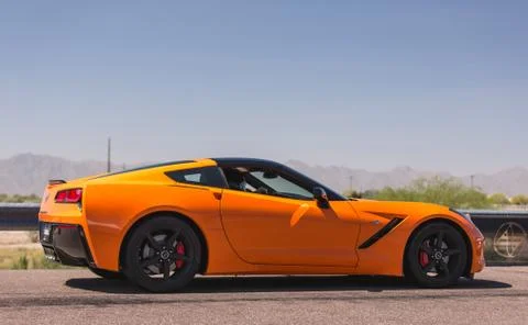 2014 Orange Corvette Stock Photos