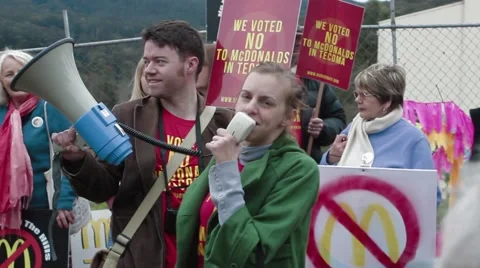 (2014), Tecoma, Australia:  No McDonalds in Tecoma, Protesters Sing/Chant Stock Footage 45500550