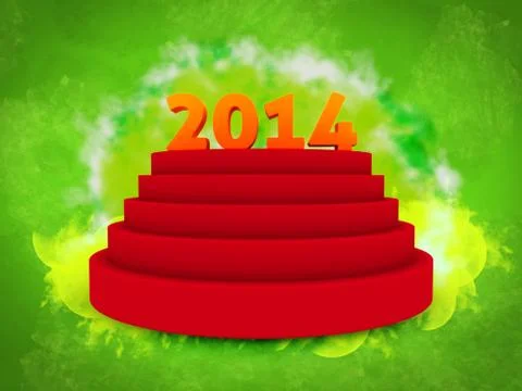 2014 text on 3d, over podium isolated green background Stock Illustration