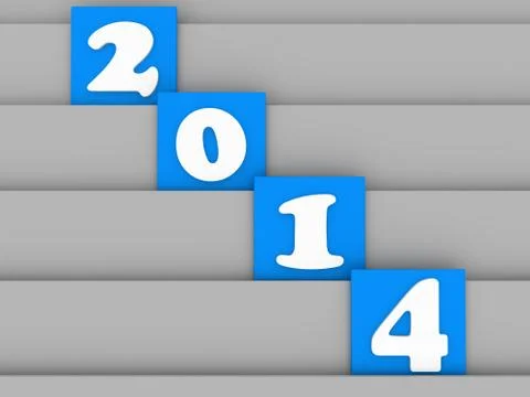 2014 text on blue block separately Stock-Illustration