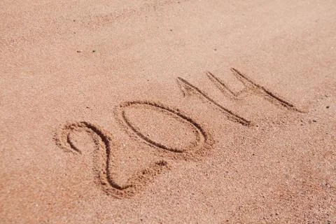2014 written on the sand Stock Photos