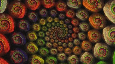 2014:.Multi Colored Round Objects In Pattern Twirl On Screen Objects Get Smaller Stock Photos
