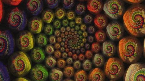 2014:.Multi Colored Round Objects In Pattern Twirl On Screen Objects Get Smaller Foto stock