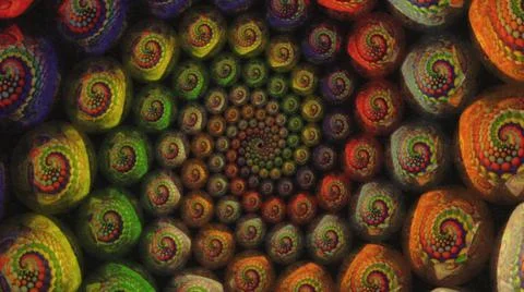 2014:.Multi Colored Round Objects In Pattern Twirl On Screen Objects Get Smaller Foto stock