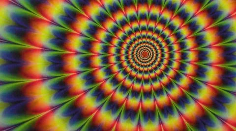 2014:.Rainbow Colored Pattern Twirls On Screen Pattern Gets Smaller Closer To Stock Photos
