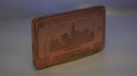 2014:.Rolling Vintage Golden Brown Rectangular On Hundred Dollar Coin Stock Photos