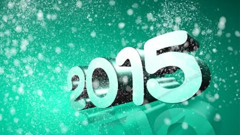 2015 in 3d on blue green background with snow Stock Illustration