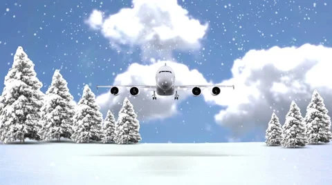 2015 airplane snow with tree and clouds Stock Footage 44536933
