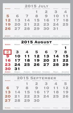 2015 august with red dating mark Stock Illustration