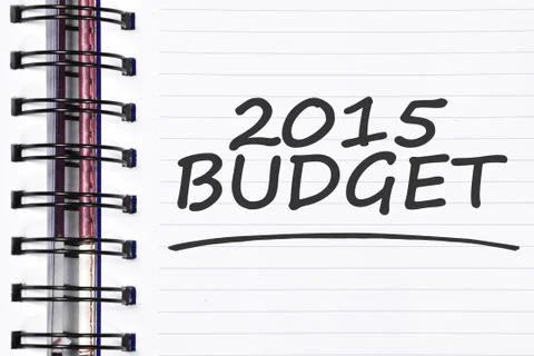 2015 budget words on spring note book Foto stock