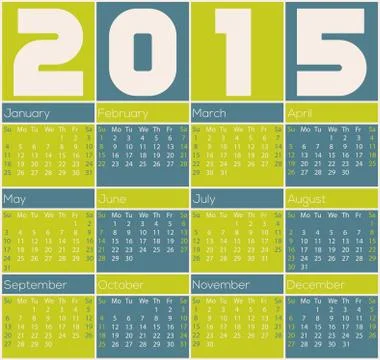 2015 calendar design with color rectangles Stock Illustration