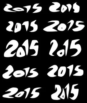 2015 date in white sharp fluid fonts over black Stock Illustration